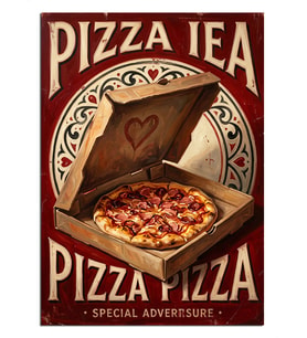 Pizza Kutulu Vintage Pizza İea Poster Dekoratif Kanvas - Mdf Ahşap Tablo