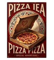 Pizza Kutulu Vintage Pizza İea Poster Dekoratif Kanvas - Mdf Ahşap Tablo