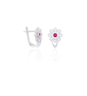 Gümüş Rodyumlu Pembe Zirkon Taşlı Çiçek Küpe 925 Ayar ST310