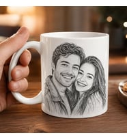 BK Gift Kişiye Özel Karakalem Çizimli Fotoğraflı Beyaz Kupa Bardak