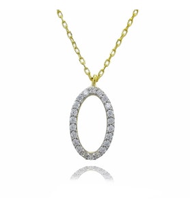 Oval 925 Ayar Gümüş Zirkon Taşlı Gold Kaplama Kolye (Karışık)