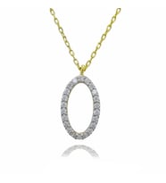 Oval 925 Ayar Gümüş Zirkon Taşlı Gold Kaplama Kolye (Karışık)