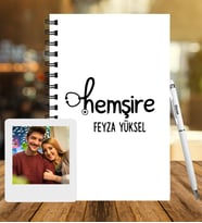 Kişiye Özel Hemşire Tasarımlı Ahşap Defter Kalem & Instagram Çerçeve Hediye Seti