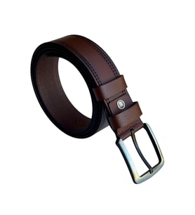 Kahverengi Hakiki Deri Düz Renk Dikişli Model 4 cm. Genişlikli Spor Kemer // 409-28
