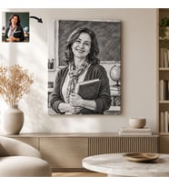 BK Gift Öğretmenler Günü Hediyesi Kişiye Özel Fotoğraflı Karakalem Kanvas Tablo 50x70 cm