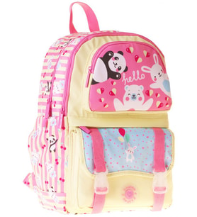 Kaukko Kids Dört Bölmeli Kız Çocuk Hello Baskılı Sarı - Pembe Okul Sırt Çantası - L5308