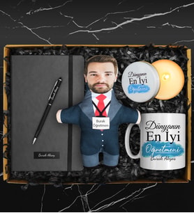Öğretmenler Gününe Özel Kişiye Özel Peluş Oyuncak & Kişiye Özel Tasarım Kupa & Defter & Mum & Touch Pen Kalem Hediye Seti