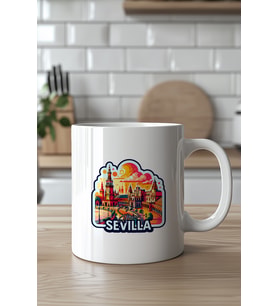 İspanya Sevilla Temalı 330ml Baskılı Beyaz Seramik Kupa Bardak