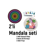 2'li Mandala Boyama Seti- Okul-aile Etkinliği-2 Ham Mdf Plaka, 6 Renk Boya,2 Fırça Model-50
