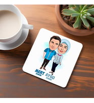 Kişiye Özel Birbirine Aşık Çiftler Karikatürlü Bardak Altlığı