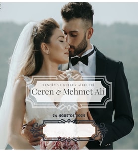 Nikah Nişan Düğün Davetiyesi Kare İkiz İp Bağlamalı 5053