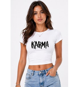 Kadın Baby Tee Crop Tişört Karma Baskılı Slim Fit %100 Pamuk Yazlık Trend