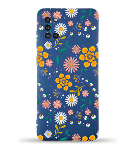 Samsung Galaxy A31 Uyumlu Lansman Kılıf Çiçek Tasarımlı İçi Kadife Kapak-Lacivert (Şeffaf)