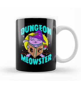 Cute & Funny Dungeon Meowster Gamer Cat Pun Kupa Bardak Porselen