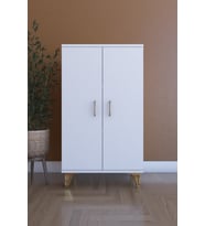 LIJ1500002AACYCA 2 Kapaklı, Ayarlanabilir Raflı Çok Amaçlı Dolap, Mutfak Dolabı, Banyo Dolabı Beyaz, 101x60x30 cm (Beyaz - Gold)
