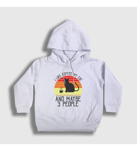 Presmono Unisex Çocuk Beyaz Coffee My Cat Kedi Kedili Kapüşonlu Sweatshirt 502627tt