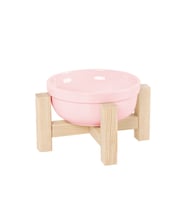 Ahşap Standlı Seramik Dekoratif Kedi Köpek Mama Ve Su Kabı (Pembe)