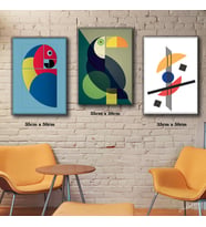 soyut geometri resimli papağan hayvan tablosu 3 adet 35cmx50cm kumaş baskılı canvas tablo