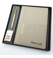 Signator® Codex  N280 Kişiye Özel Defterli Set - İsme Özel Rose Gold Kalem + İsme Özel Bej Defter + İsme Özel Rose Gold Çakmak İsme Özel Kutusunda Hediyelik Set (Karışık)