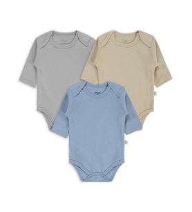 Civil Baby 3 lü Basıc Uzun Kol 0-36 Ay Çıtçıtlı Badi - Kahverengi