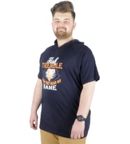 Mode XL Büyük Beden Tshirt Kapşonlu Act now 22128 Lacivert