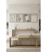 Sakin Bambu Desenli Modern 4’lü Ahşap Çerçeveli Tablo Seti