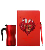 Sevgililer Gününe Özel Deri Kırmızı Defter Kalem & Termos Mug Hediye Seti 32
