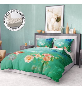 Monohome Premium Luxury Çift Kişilik Nevresim Takımı 3D Pamuk Saten Water Flowers (Çok Renkli)