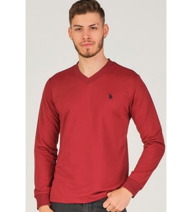 V4002 DEWBERRY V YAKA ERKEK SWEATSHIRT-BORDO