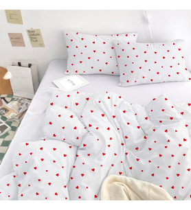 Lüks Ranforce Kumaş %100 Pamuklu Çift Kişilik Nevresim Takımı 200x220  Lastikli Çarşaf 160x200+30 (Kırmızı-Beyaz)