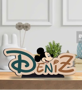 Kişiye Özel Mickey Mouse İsimli Ahşap Biblo -1