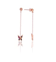 Karışık Renkli Kelebek Model Zirkon Taşlı Rose Kaplama Gümüş Kadın Küpe 201025008