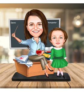 Kişiye Özel Karikatür Biblo ÖĞRETMEN ÖĞRENCİ