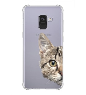 Samsung Galaxy A8 2018 Uyumlu Köşe Korumalı Antişok Kapak Catface Tasarımlı Şeffaf Kılıf