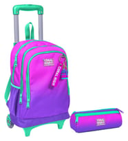 Coral High Pembe Mor Renk Geçişli Işıklı Tekerlekli Çekçek Çanta ve Kalemlik Seti - Kız Çocuk
