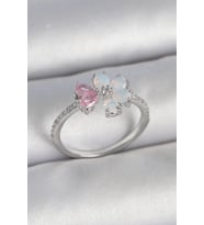 Pirinç Gümüş Renk Beyaz Mineli Pembe Zirkon Taşlı Çiçek Model Kadın Yüzük TJ-BYK3708