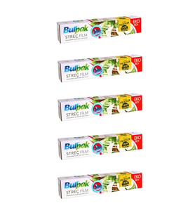 Burpak Sarı Şeffaf Mutfak Rulo Streç Film Folyo - 45 Cm. x 166 Metre - 9 Mikron - Gıdaya Uygun - 5 Paket