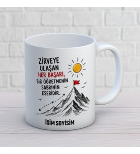 Kişiye Özel Zirveye Ulaşan Her Başarı Baskılı Kupa – Zirve ve Bayrak Temalı Öğretmen Kupası