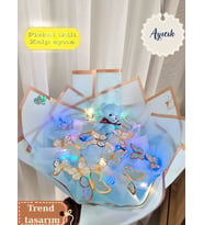 Kelebek çiçek - mini aynalı -ayıcıklı çiçek - ayıcıklı ışıklı kelebek çiçek - led ışıklı kelebek buket - kelebek buket - ayıcıklı çiçek - aynalı tasarım ve mavi (Kelebek Mavi) 888