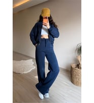 Neşeli butik kadın oversize 3 iplik cepli eşofman takımı NM029
