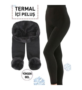 Termal Siyah Kadın Içi Peluş Lu Kışlık Termal Tayt