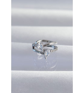 Pirinç Gümüş Renk Zirkon Taşlı Damla Earcuff Küpe - TJ-BKP9334