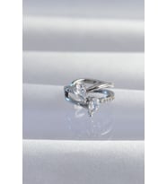 Pirinç Gümüş Renk Zirkon Taşlı Damla Earcuff Küpe - TJ-BKP9334