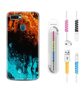 Oppo A5S A15 A16 A54 A55 A73 A74 Kılıf Kablo Koruma Spiral Silikon Orange Blue Color 1665
