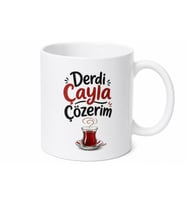 Derdi Çayla Çözerim Yazılı Komik Kupa Bardak Esprili Hediye