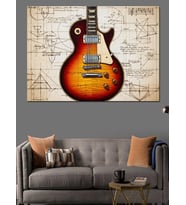 Elektro Gitar Sanatsal Çizim Dekoratif Kanvas - Mdf Ahşap Tablo