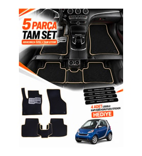 SMART FORTWO (2007-2014) Uyumlu EVA Oto Paspas Metal Topukluklu Havuzlu 5 Parça Siyah-Bej
