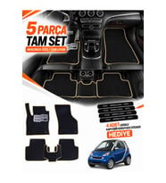 SMART FORTWO (2007-2014) Uyumlu EVA Oto Paspas Metal Topukluklu Havuzlu 5 Parça Siyah-Bej