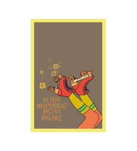 İlk Defa Yıkılmıyoruz, Baştan Başlarız – Motivasyon Temalı Hediye Not Kartı & Kartpostal  10x15 Cm (Turuncu-Sarı-Kahverengi-Beyaz)