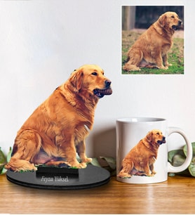 Kişiye Özel Köpek Evcil Hayvan Tasarımlı Karikatür Biblo Ve Kupa Hediye Seti